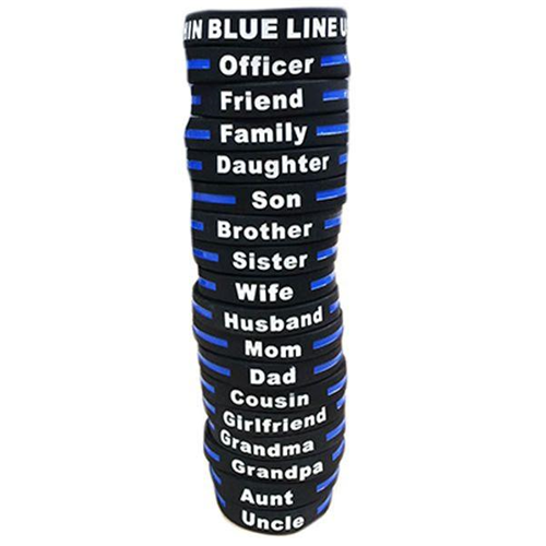 Personalized - Thin Blue Line Silicone Bracelet, Mom, 8 Inch